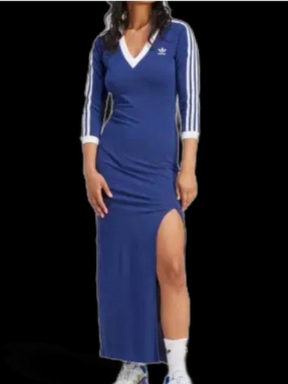 Adidas Adicolor Classics Maxi Dress Energy Ink Blue white stripes sizes L, NWT